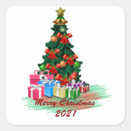 クリスマスツリーの正方形のステッカー スクエアシール