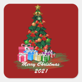 クリスマスツリーの正方形のステッカー スクエアシール
