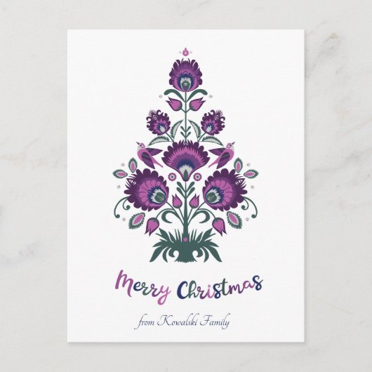 🎄クリスマスツリーの民俗学[紫、灰色]白ホー シーズンポストカード (正面)
