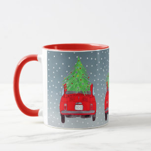 「クリスマスツリーの水の色とフィアット500車 マグカップ