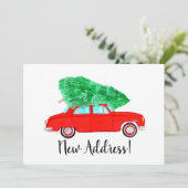 クリスマスツリーの水の色と新しいアドレスレッドカー 招待状 (スタンド正面)