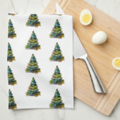 クリスマスツリーの水の色のパターンの休日 キッチンタオル (四つ折り)