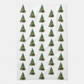 クリスマスツリーの水の色のパターンの休日 キッチンタオル (縦)