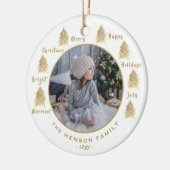 クリスマスツリーの水の色ゴールデンファミリーフォト セラミックオーナメント (左)