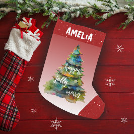 クリスマスツリーの水の色メリーハッピーすてきレッド スモールクリスマスストッキング