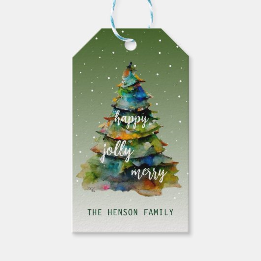 クリスマスツリーの水の色メリーハッピーすてき ギフトタグ (正面)