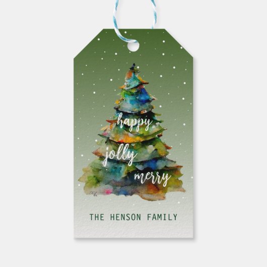 クリスマスツリーの水の色メリーハッピーすてき ギフトタグ (裏面)