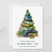 クリスマスツリーの水の色メリーハッピーすてき シーズンカード (正面)