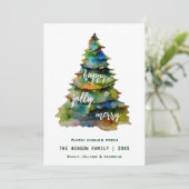 クリスマスツリーの水の色メリーハッピーすてき シーズンカード (スタンド正面)