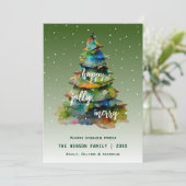 クリスマスツリーの水の色メリーハッピーすてき シーズンカード (スタンド正面)