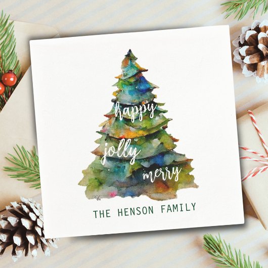 クリスマスツリーの水の色メリーハッピーすてき スタンダードカクテルナプキン