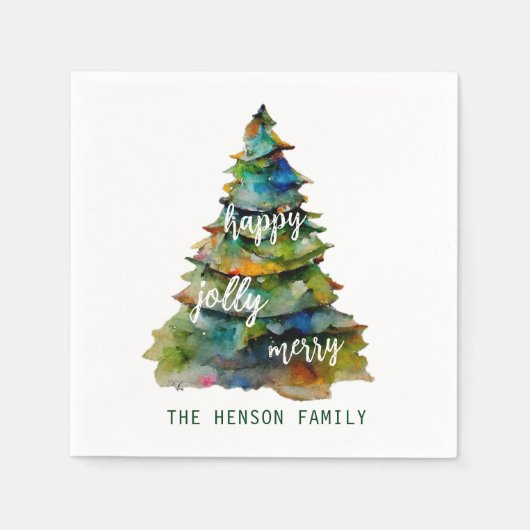クリスマスツリーの水の色メリーハッピーすてき スタンダードカクテルナプキン (正面)
