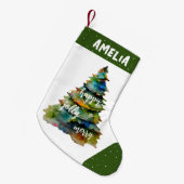 クリスマスツリーの水の色メリーハッピーすてき スモールクリスマスストッキング (正面 (吊り時))