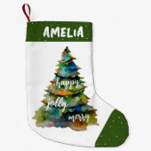 クリスマスツリーの水の色メリーハッピーすてき スモールクリスマスストッキング (正面)