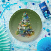 クリスマスツリーの水の色メリーハッピーすてき ペーパープレート (パーティー)