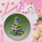 クリスマスツリーの水の色メリーハッピーすてき ペーパープレート (パーティー)