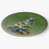 クリスマスツリーの水の色メリーハッピーすてき ペーパープレート (アングル)