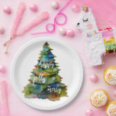 クリスマスツリーの水の色メリーハッピーすてき ペーパープレート (パーティー)