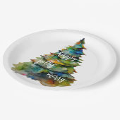 クリスマスツリーの水の色メリーハッピーすてき ペーパープレート (アングル)