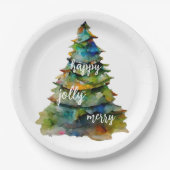 クリスマスツリーの水の色メリーハッピーすてき ペーパープレート (正面)