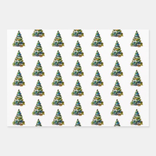 クリスマスツリーの水の色メリーハッピーすてき ラッピングペーパーシート (正面2)