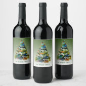 クリスマスツリーの水の色メリーハッピーすてき ワインラベル (ボトル)