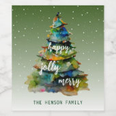 クリスマスツリーの水の色メリーハッピーすてき ワインラベル (シングルラベル)