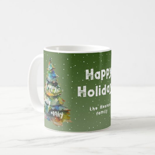 クリスマスツリーの水の色メリーハッピーファすてきミリ コーヒーマグカップ (正面左)