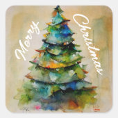 クリスマスツリーの水の色メリー芸術的クリスマス スクエアシール (正面)