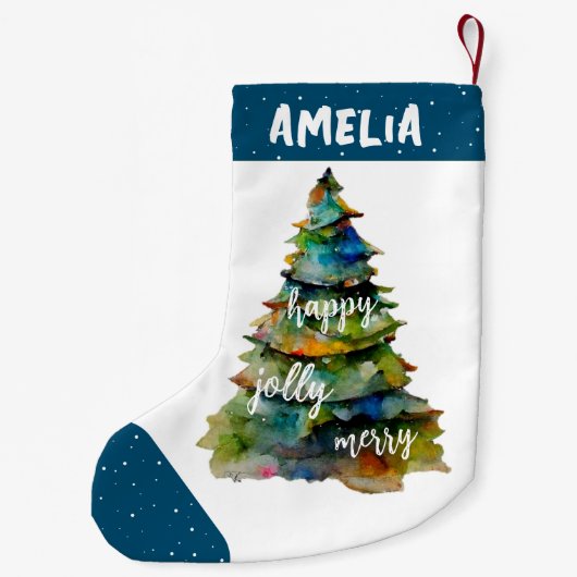 クリスマスツリーの水メリー色すてきハッピーブルー スモールクリスマスストッキング (裏面)