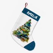 クリスマスツリーの水メリー色すてきハッピーブルー スモールクリスマスストッキング (正面 (吊り時))