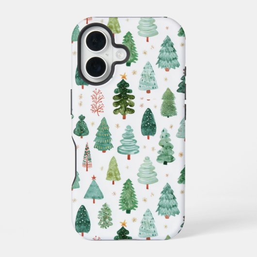 クリスマスツリーの水彩パターン iPhone 16ケース (裏面)