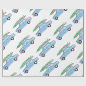 クリスマスツリーの水彩付きブルーカー ラッピングペーパー (フラット)