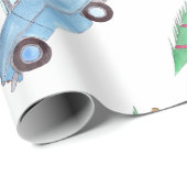 クリスマスツリーの水彩付きブルーカー ラッピングペーパー (ロールコーナー)