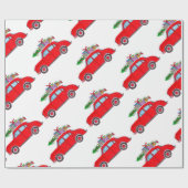 クリスマスツリーの水彩付きレッドカー ラッピングペーパー (フラット)