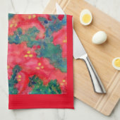 クリスマスツリーの水彩画のポインセチアのスワッグ キッチンタオル (四つ折り)