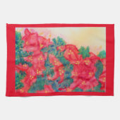 クリスマスツリーの水彩画のポインセチアのスワッグ キッチンタオル (横)