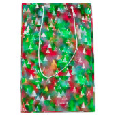 クリスマスツリーの水彩画パターン ミディアムペーパーバッグ (正面)