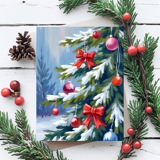 クリスマスツリーの水彩画 シーズンカード