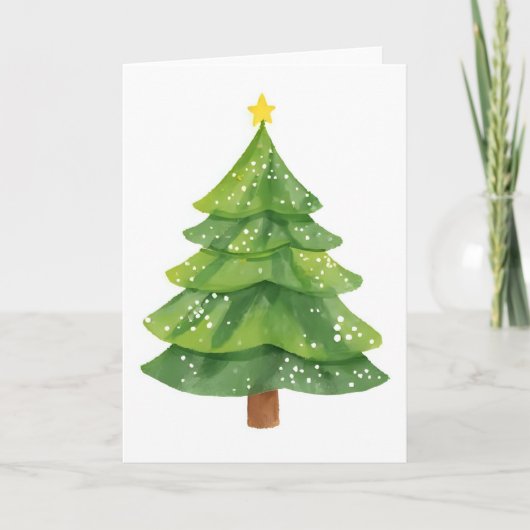クリスマスツリーの水彩画 ホリデー シーズンカード (正面)