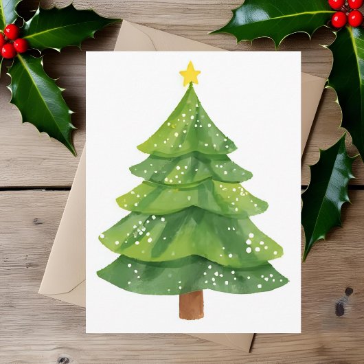 クリスマスツリーの水彩画 ホリデー シーズンカード