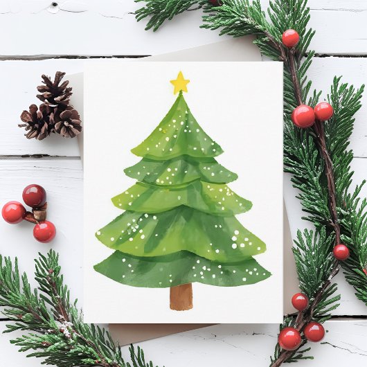 クリスマスツリーの水彩画 ホリデー シーズンポストカード