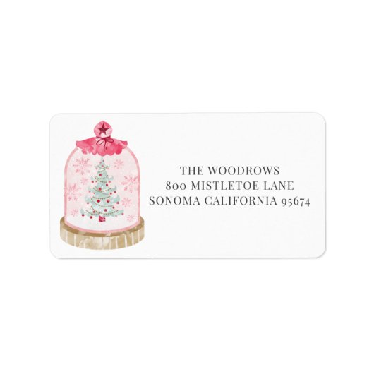 クリスマスツリーの水彩雪の球体 ラベル (正面)