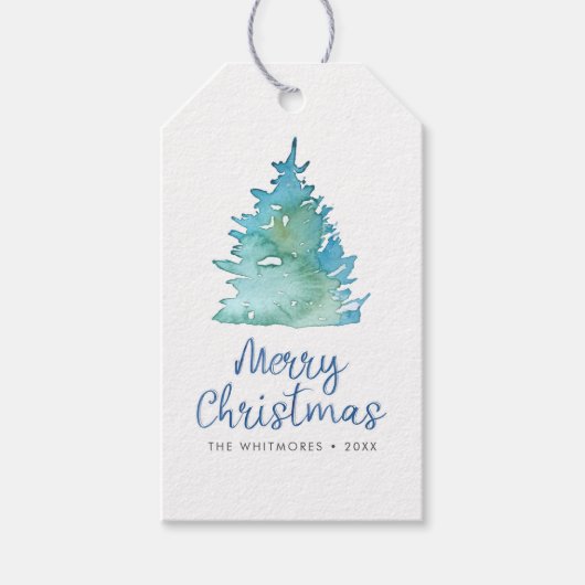 クリスマスツリーの水色 ギフトタグ (正面)