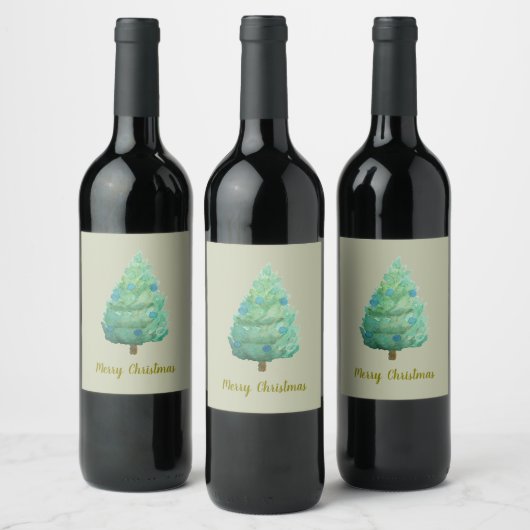 クリスマスツリーの水色 ワインラベル (ボトル)