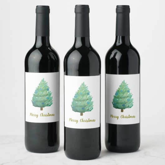 クリスマスツリーの水色 ワインラベル (ボトル)