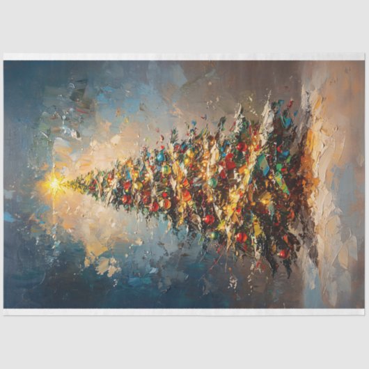 クリスマスツリーの油彩画デコパージュ 薄葉紙 (正面)