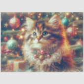 クリスマスツリーの猫のデコパージュ 薄葉紙 (正面)