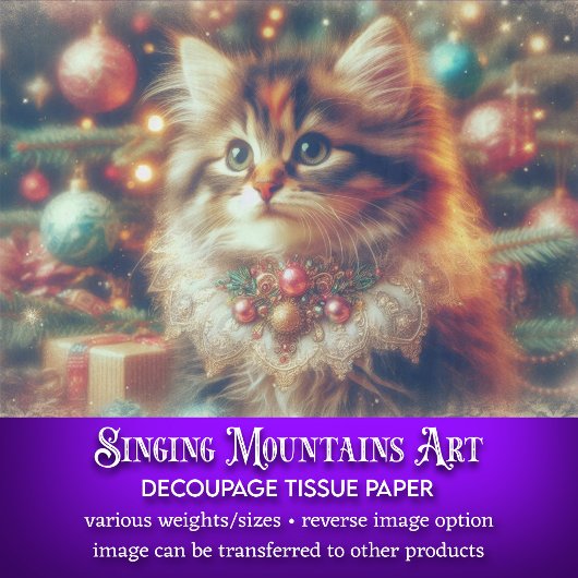 クリスマスツリーの猫のデコパージュ 薄葉紙