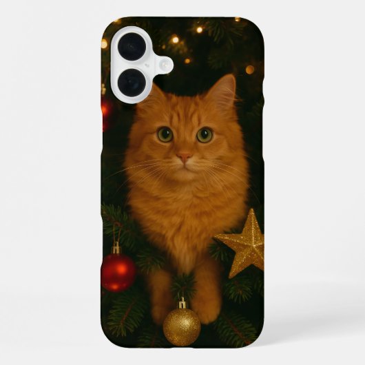 クリスマスツリーの猫のiPhone 16 Plusケース iPhoneケース (裏面)